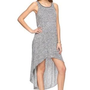 Gray high low embellished neckline dress